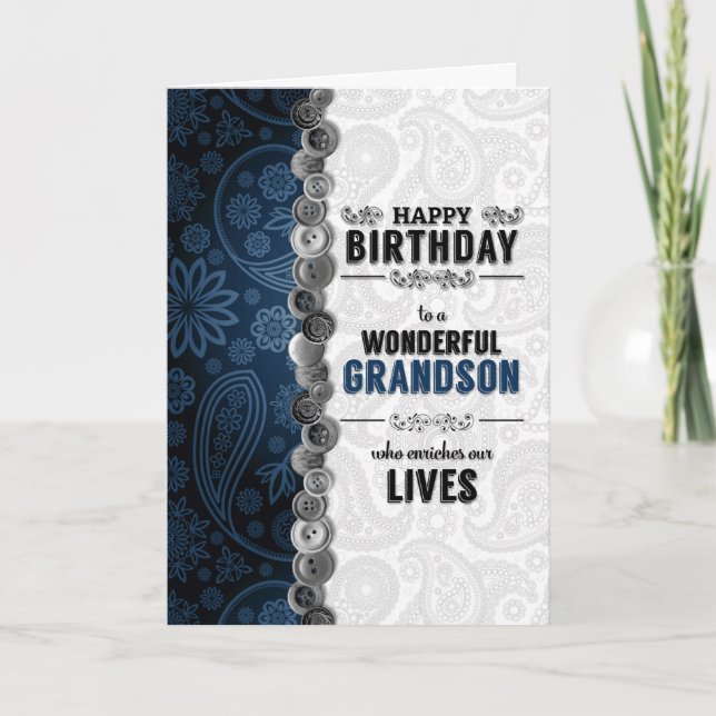 for OUR Grandson's Birthday Blue Paisley Card (Front)