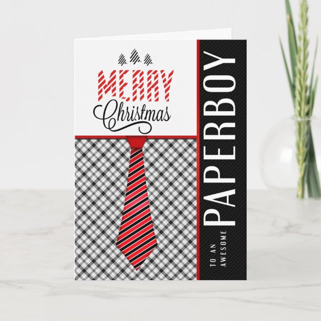 for Paperboy Merry Christmas Masculine Necktie Holiday Card (Front)