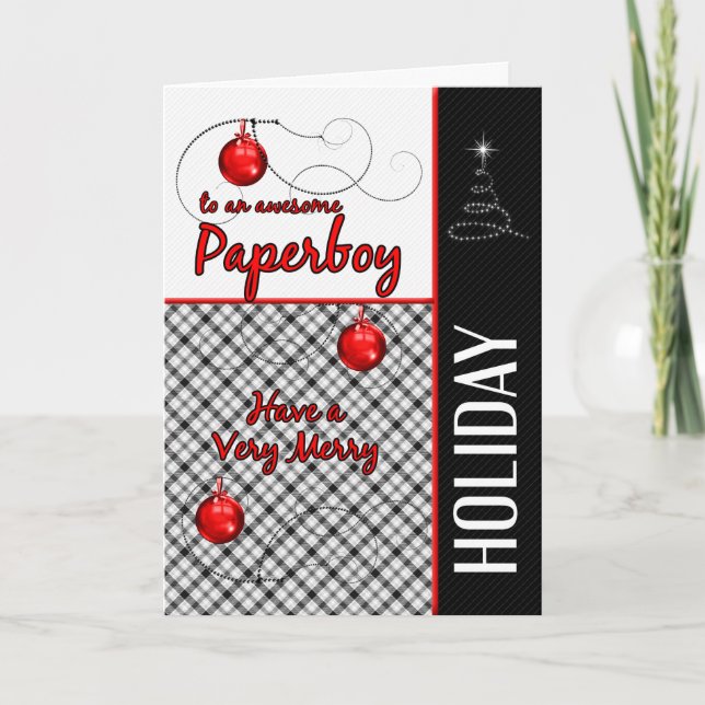 for Paperboy Red and Black Plaid Holiday Card (Front)