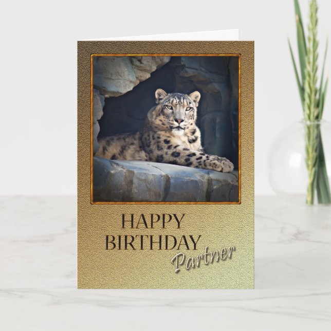 For Partner Birthday with a snow leopard Card (Front)