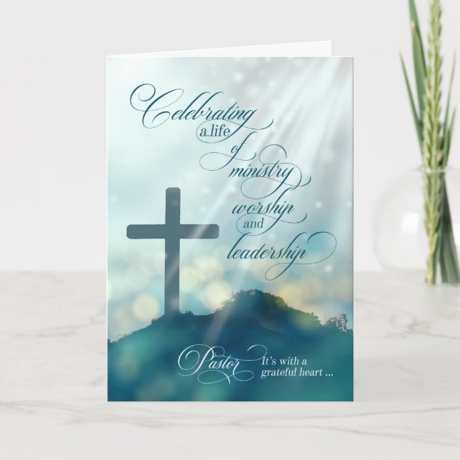 for Pastor Ordination Anniversary Teal Cross Card (Front)