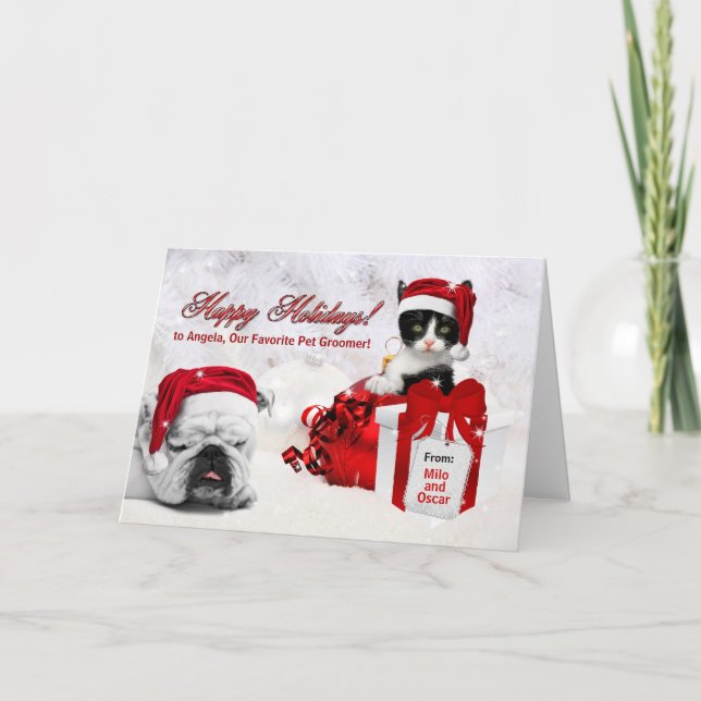 for Pet Groomer at Christmas Cat and Dog Holiday Card (Front)