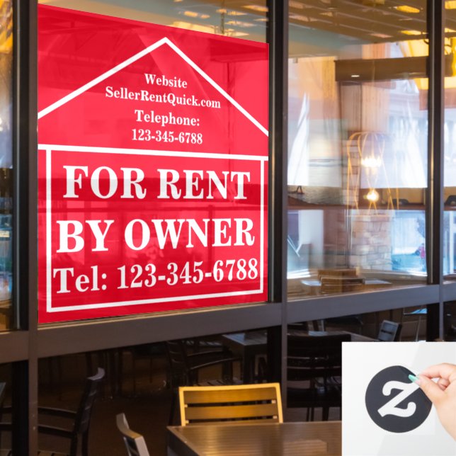 FOR RENT BY OWNER Personalised Real Estate Window Cling (Restaurant Window)
