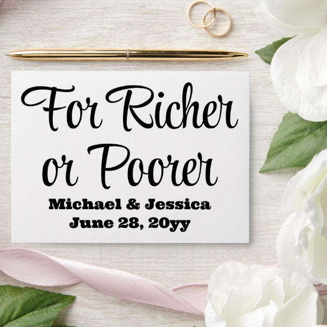 For Richer or Poorer Wedding Lottery Guest Favour Envelope (Wedding)