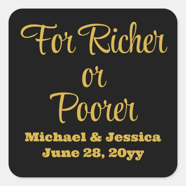 For Richer or Poorer Wedding Lottery Guest Favour Square Sticker (Front)