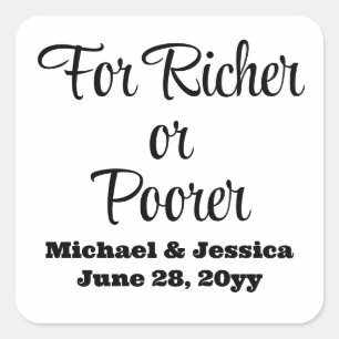 For Richer or Poorer Wedding Lottery Guest Favour Square Sticker