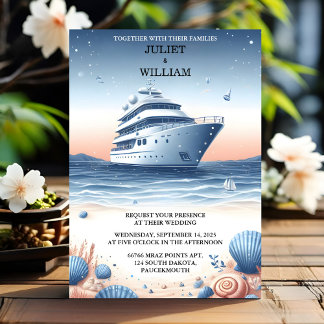 For Rope Knot Boat Ship Navy Blue Nautical Wedding Invitation