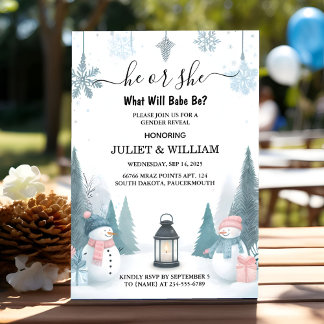For Rustic Snow Cold Ice Cosy Winter Gender Reveal Invitation