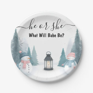 For Rustic Snow Cold Ice Cosy Winter Gender Reveal Paper Plate