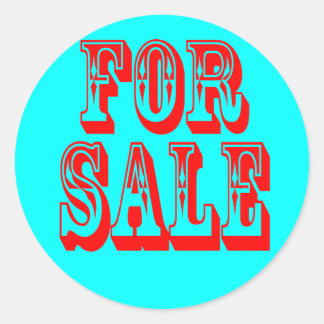 FOR SALE 2 RED ON BLUE CLASSIC ROUND STICKER