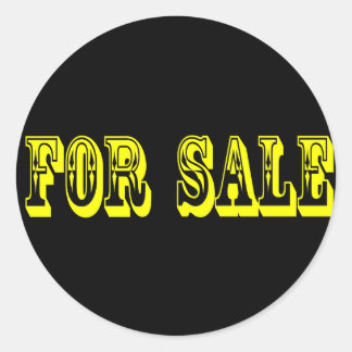 FOR SALE 2 YELLOW ON BLACK CLASSIC ROUND STICKER