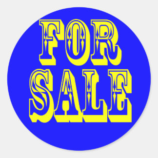 FOR SALE 2 YELLOW ON BLUE CLASSIC ROUND STICKER