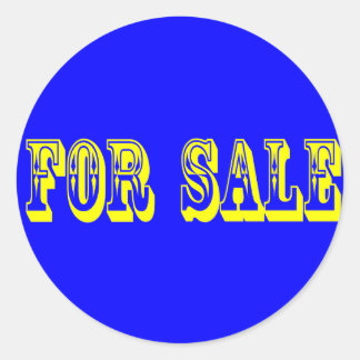 FOR SALE 2 YELLOW ON BLUE CLASSIC ROUND STICKER