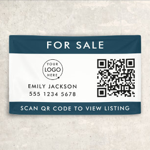 For Sale   QR Code Realtor Agent Listing Blue Banner