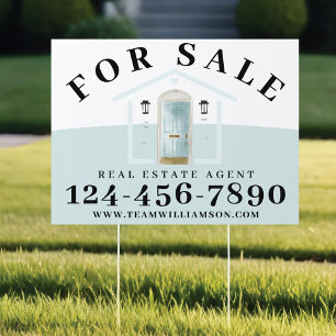 For Sale Real Estate Agent Aqua Watercolor Door Garden Sign
