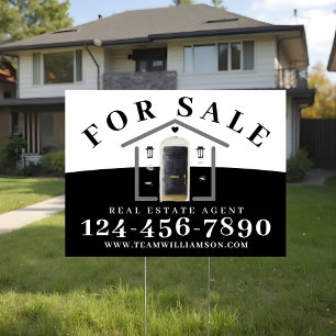 For Sale Real Estate Agent Black Watercolor Door Garden Sign