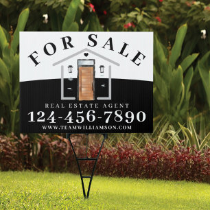 For Sale Real Estate Agent Modern Mid-Century Door Garden Sign