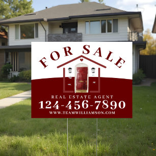 For Sale Real Estate Agent Red Watercolor Door Garden Sign