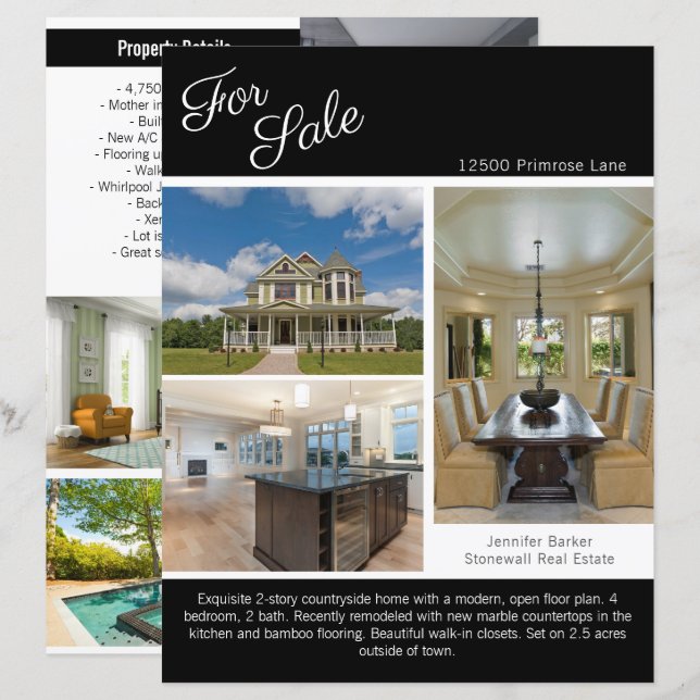 For Sale Real Estate Listing 2 Sided Paper Sheet (Front/Back)