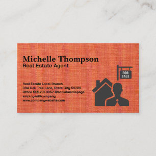 For Sale Real Estate Logo   Red Fabric Texture Business Card