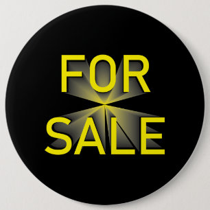 for sale sign yellow black 6 cm round badge