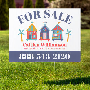 For Sale Vacation Real Estate Fun Beach House Yard Garden Sign