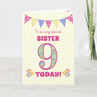 For Sister 9th Birthday Primroses Bunting Card