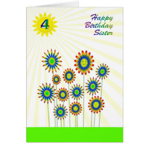 For sister age 4, a happy flowers card