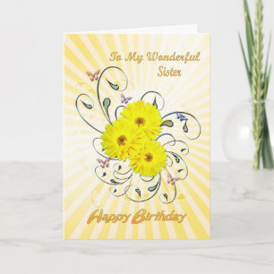 For Sister, birthday card with yellow flowers