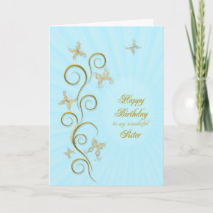 For sister, Birthday with golden butterflies Card
