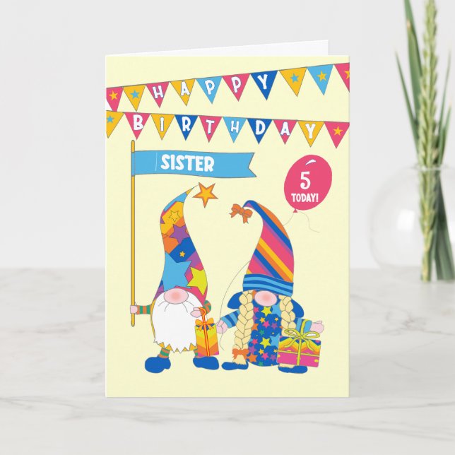 For Sister Custom Age Birthday Fun Gnomes Card (Front)