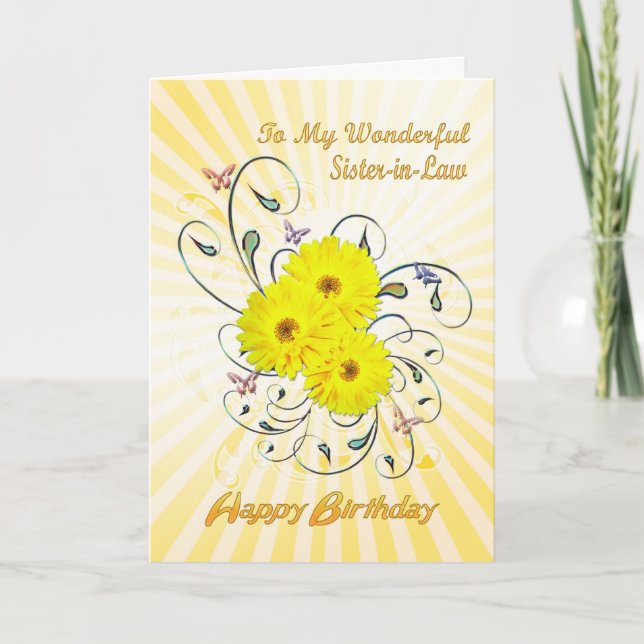 For sister-in-law, birthday with yellow flowers card (Front)