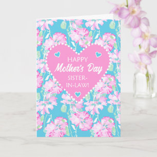 For Sister-in-Law Mothers Day Pink Roses on Blue Card