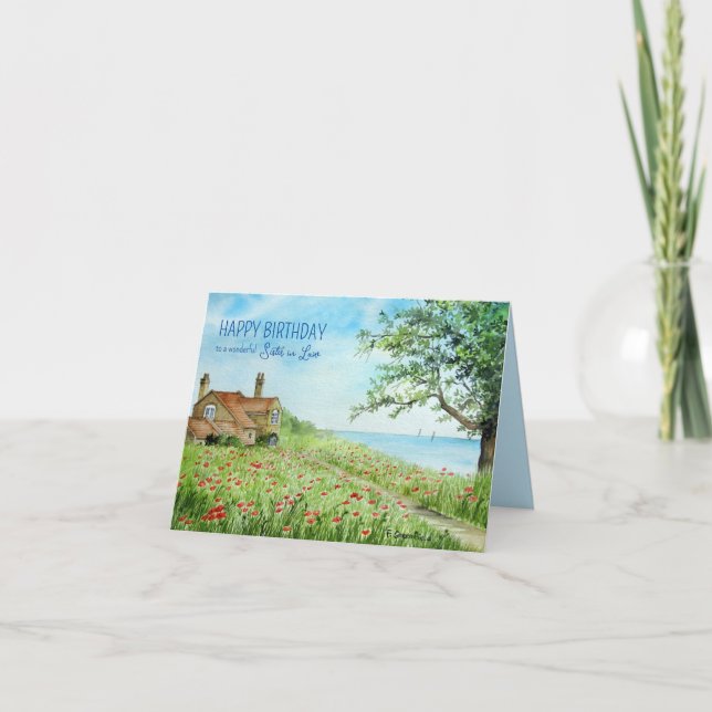 For Sister in Law on Birthday Poppy Field Painting Card (Front)