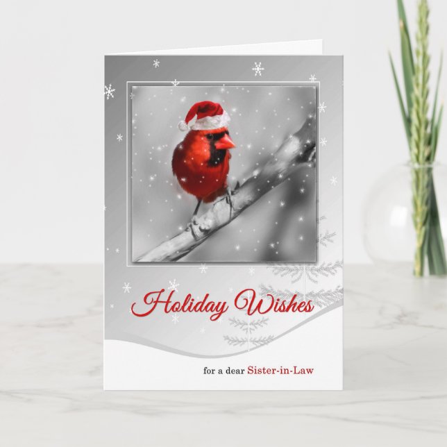 for Sister in Law Red Cardinal Christmas Birds Holiday Card (Front)