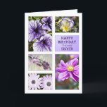 For Sister,Lavender hues floral birthday card<br><div class="desc">A garden of flowers in lavender hues and shades. A collection of beautiful flowers including lavender,  petunia,  pansy,  cape daisy,  and Japanese anemone.. A birthday card for a wonderful sister. A modern take on a traditional look. Inside the card is a lovely verse. Copyright Norma Cornes</div>