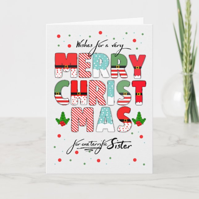 for Sister Merry Christmas Decorated Lettering Holiday Card (Front)