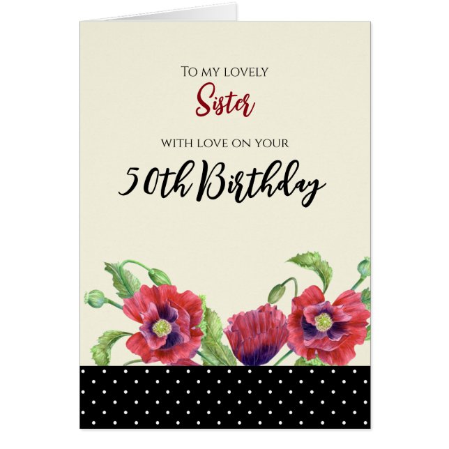 For Sister on Birthday Watercolor Red Poppies (Front)