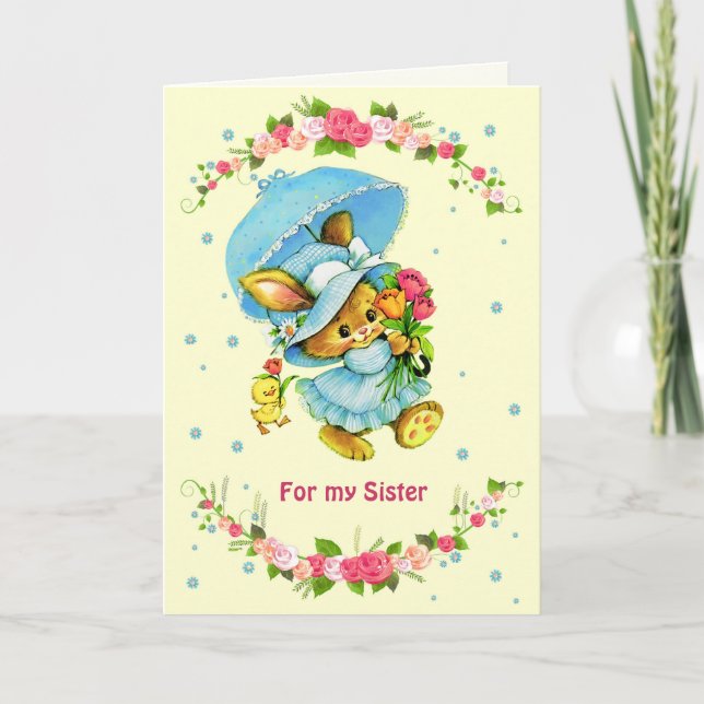 For Sister on Mother's Day. Sweet Bunny Card (Front)
