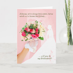 for Sister - Pink Bridesmaid Wedding Request Invitation