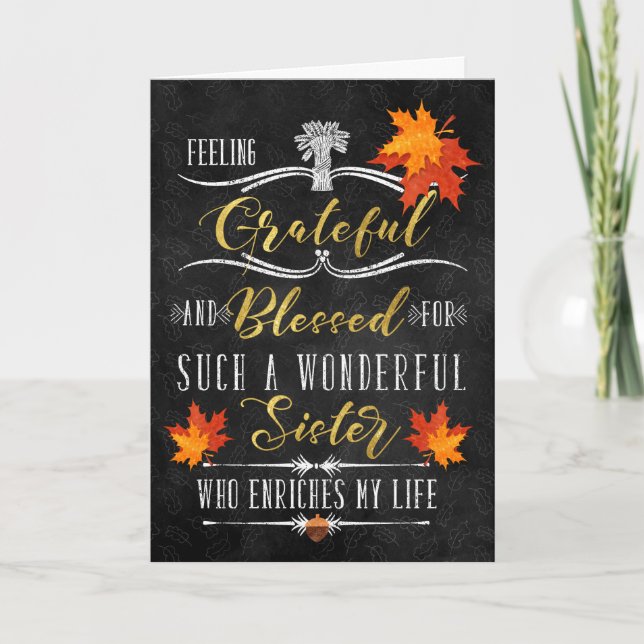 for Sister Thanksgiving Blessings Autumn Chalk Holiday Card (Front)