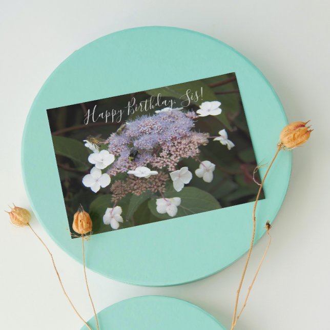 For Sister White Hydrangea Floral Birthday Card (In Situ)