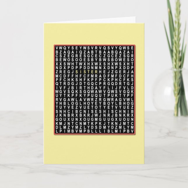 For  sister, Wordsearch birthday card (Front)