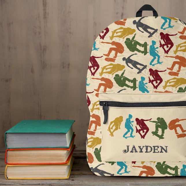 For Skateboarders Skateboarding Graphics Collage Printed Backpack (Creator Uploaded)