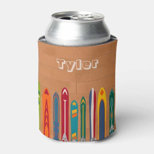 For Skiers Personalied Vintage Skis Can Cooler (Can Front)
