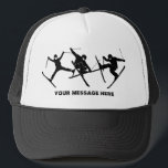 For Skiers Ski Tricks Graphics Personalized Trucker Hat<br><div class="desc">This hat is ready to be personalized with a name,  a custom message or your favorite skiing spot. It features silhouette style graphics in black of 3 skiers performing ski tricks.</div>