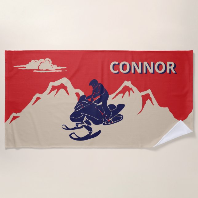 For Snowmobilers Snowmobile Graphic Personalised Beach Towel (Front)