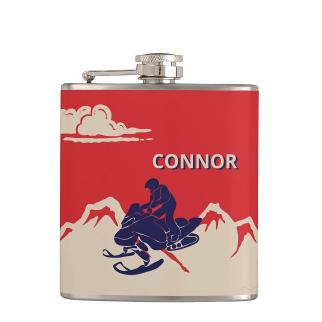 For Snowmobilers Snowmobile Graphic Personalised Hip Flask (Front)