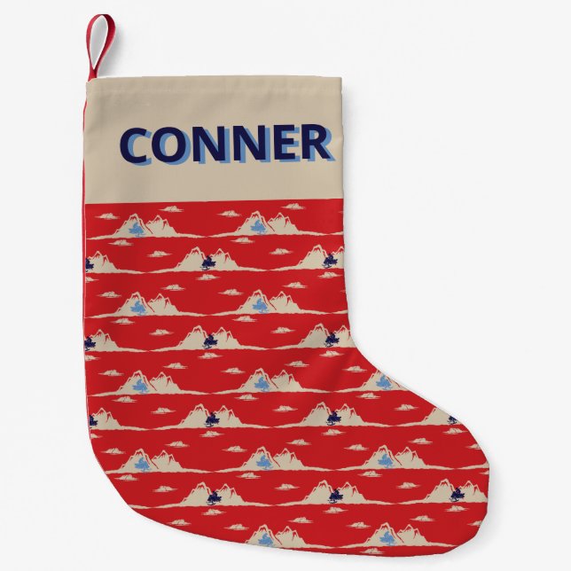 For Snowmobilers Snowmobile Pattern Personalised Small Christmas Stocking (Front)