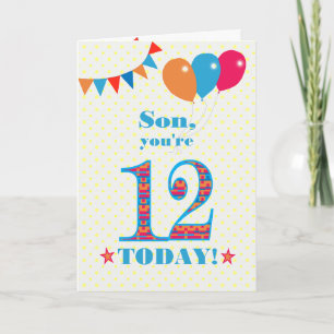 For Son 12th Birthday Bunting Balloons Card